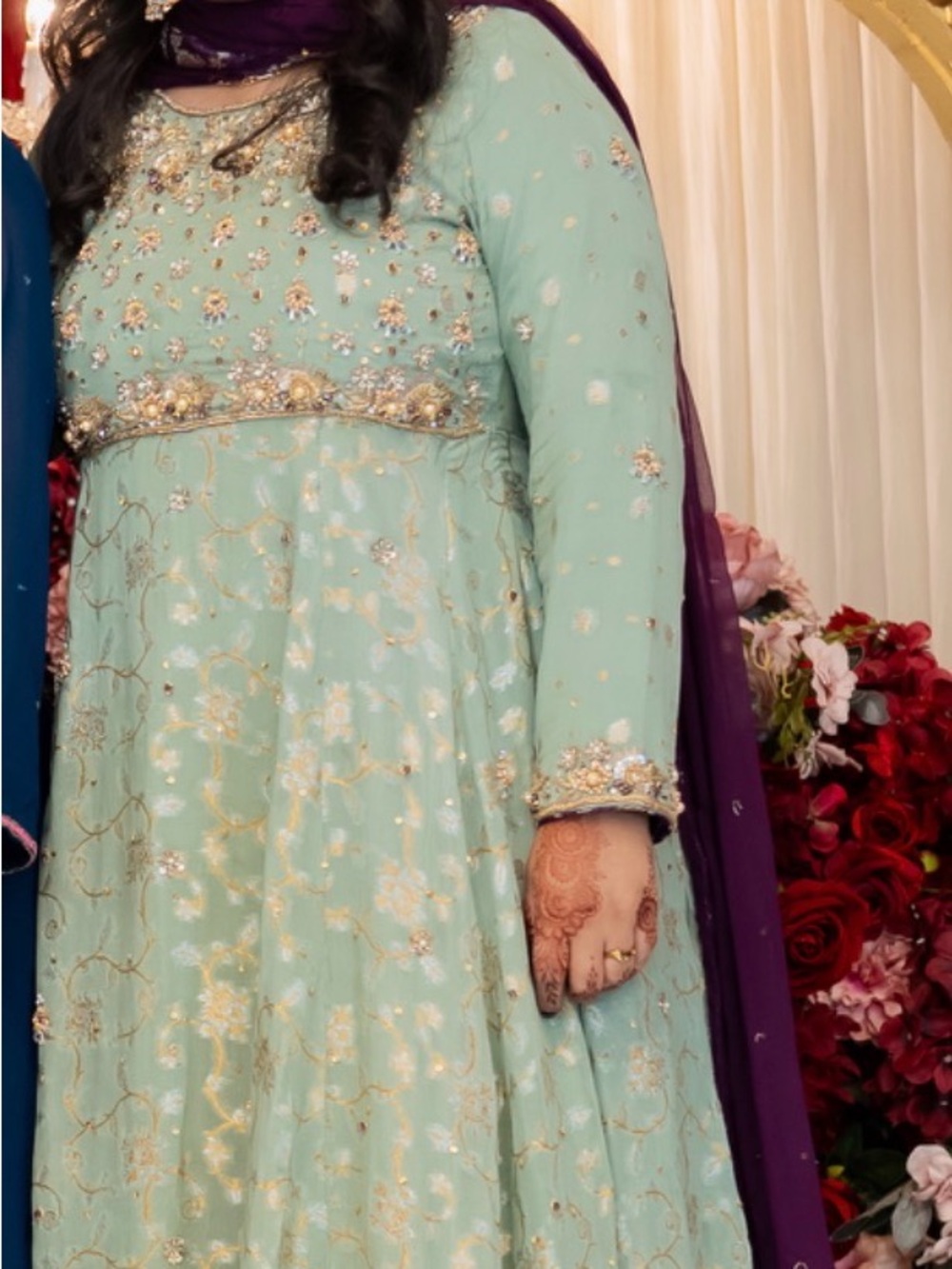 Elegant Mint Green Embroidered Women's Dress